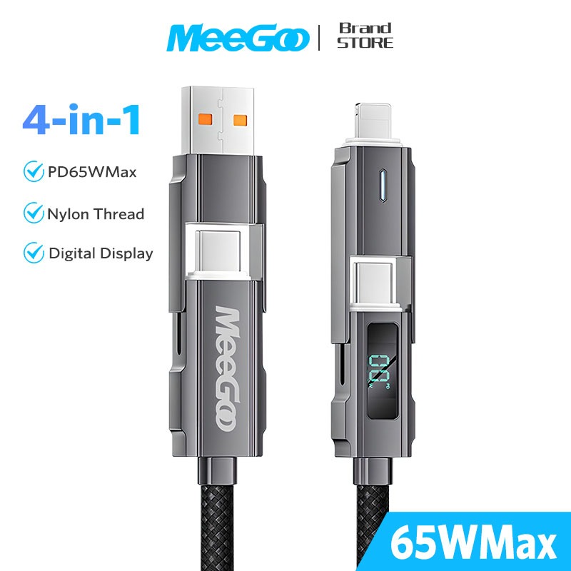 MEEGOO สายชาร์จ 4 in1 ชาร์จเร็ว PD65W สลับ 4 โหมด Fast Charging Universal สำหรับมือถือเกือบทุกรุ่น