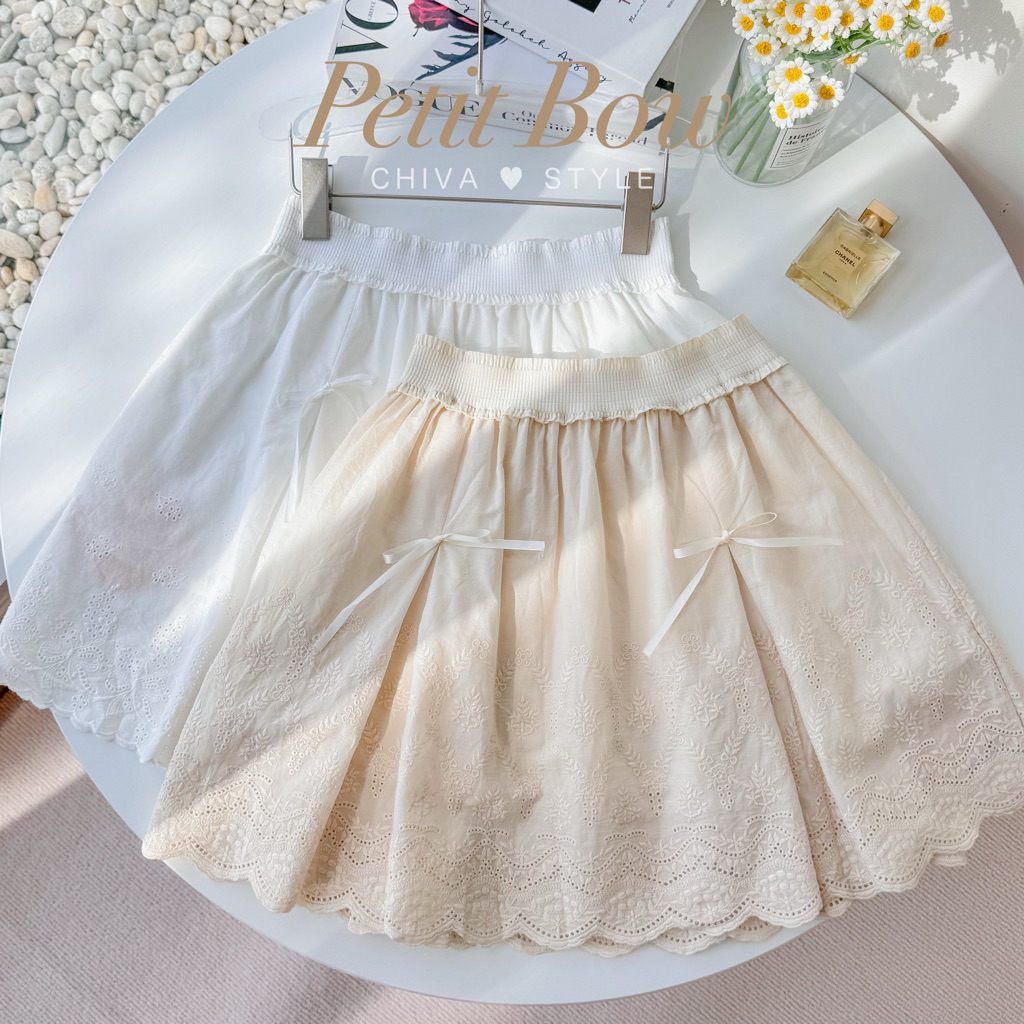 -𝐂𝐡𝐢𝐯𝐚- พร้อมส่ง‼️ Petit Bow lace skirt | กระโปรงลูกไม้แต่งโบว์