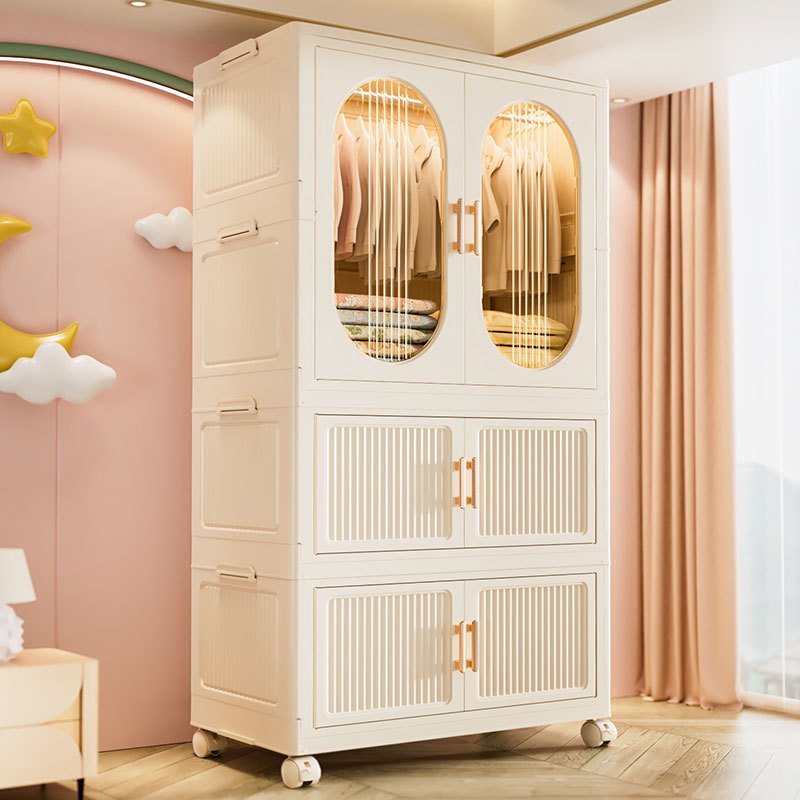 MULI MALL ตู้เสื้อผ้าพับได้ ตู้เสื้อผ้าเด็ก 60cm สีครีม พร้อมลิ้นชัก กันน้ำ รับหนัก200KG ล้อเลื่อน โปร่งใส กันความชื้น - รูปที่ 4