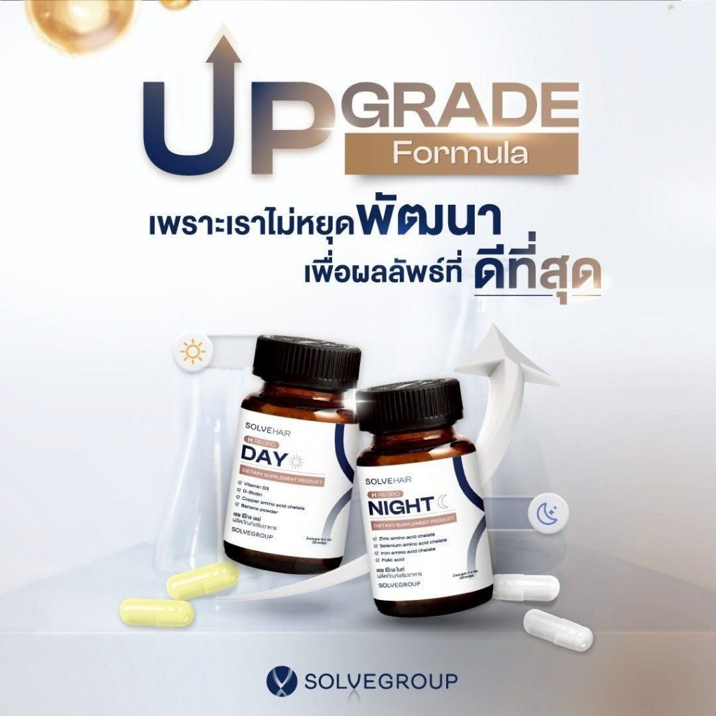 SolveGroup - H Regro Day 30 cap + Night 30 cap ผลิตภัณฑ์เสริมอาหารวิตามินบำรุงผม สำหรับผมร่วง