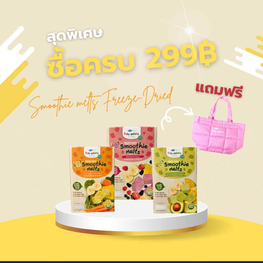 Mega Baby Natura ขนมสมูทตี้ ฟรีซดราย Freeze-Dried Smoothie Melts ขนมสำหรับเด็ก mega