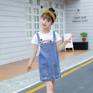เอี๊ยมกระโปรงยีนส์เด็ก เอี้ยมกระโปรงยีนส์ แต่งขาด ทรงน่ารัก แฟชั่นน่าร้อน #41411