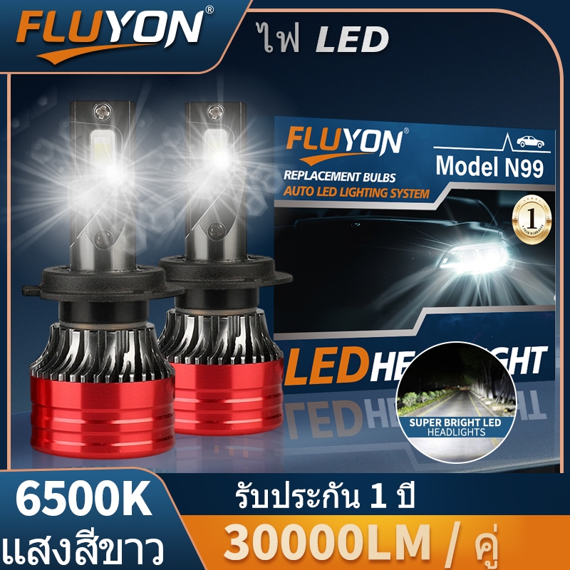 FLUYON N99 2ชิ้น รถยนต์ ไฟหน้า LED 6500K 30000LM 120W แสงสีขาว หลอดไฟ led รถยนต์ H4，H1，H7，H8，H11，9005，9006，9012
