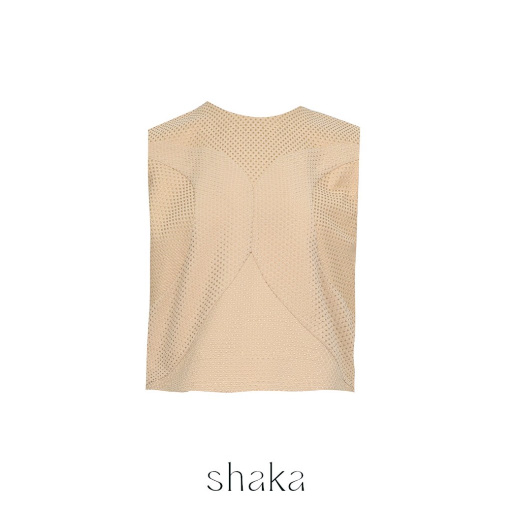 Shaka SS25 Orbit Top เสื้อเบลาส์ ผ้าทอแจ็คการ์ดแขนกุด ตัดต่อสลับหน้าผ้า (BROWN) BL-8250505 — صورة 7