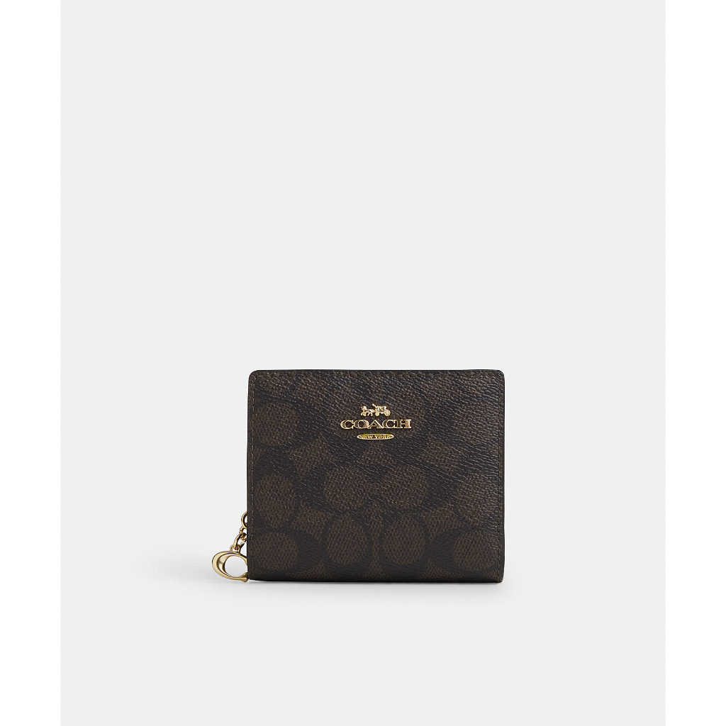 Coach CW789 Snap Wallet In Signature Canvas (IMXAQ) กระเป๋าสตางค์ผู้หญิง สี Im/Walnut/Black