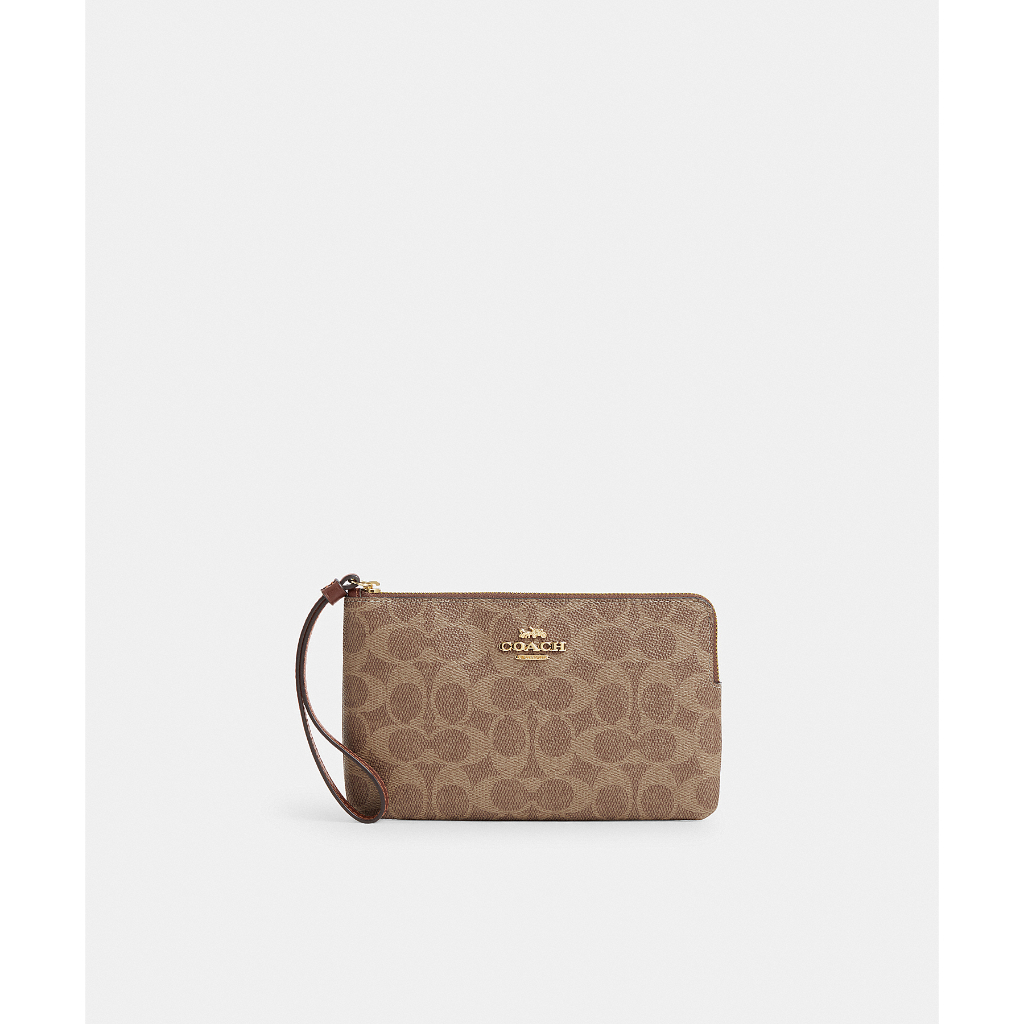 Coach CZ277 Large Corner Zip Wristlet In Signature Canvas (IMXHE) กระเป๋าคล้องมือผู้หญิง สี Im/Tan/B