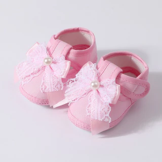 Babyonline(X282)2D2 (ส่งด่วน1วัน)รองเท้าสำหรับเด็กวัยหัดเดินแต่งโบว์สุดน่ารัก พื้นนิ่ม มีกันลื่น เบา ใส่สบาย