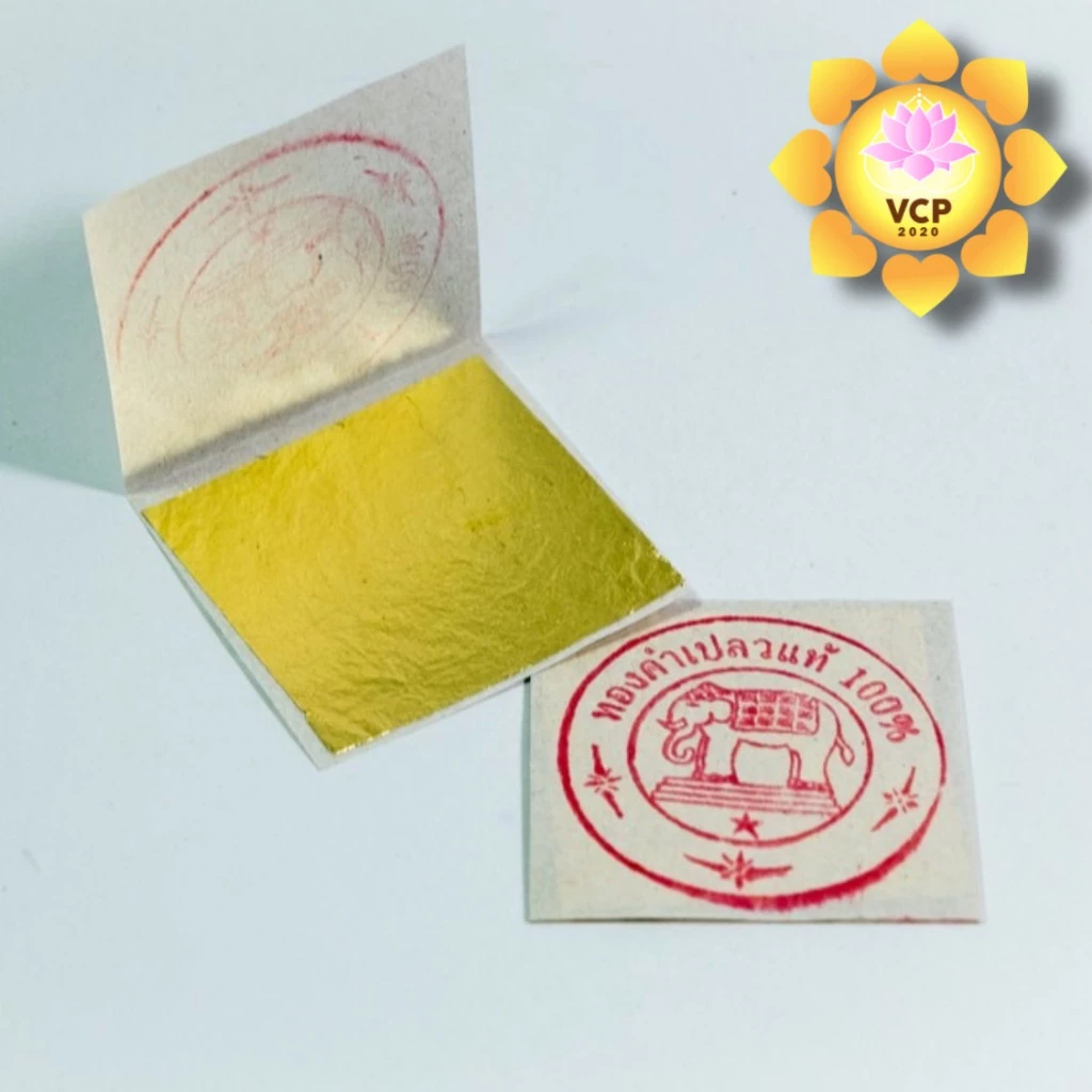 ทองคำเปลว (แท้) บริสุทธิ์ ตราช้าง (50แผ่น/100แผ่น) ขนาด 2x2/3x3/3.5x3.5/4x4 ซม