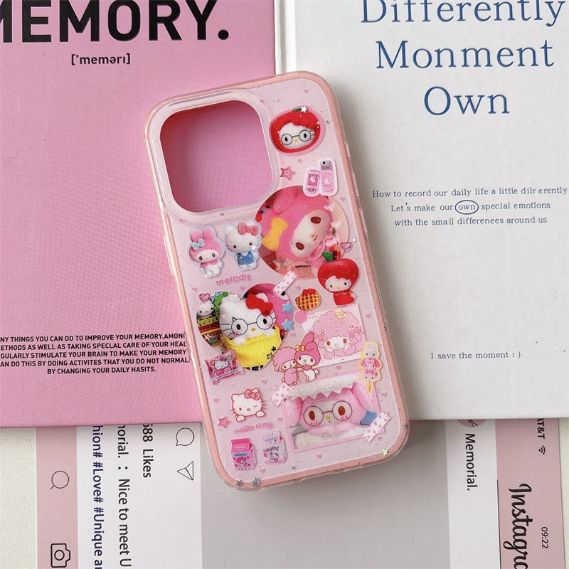 เคสขอบ2ชั้นรวมซานชมพู เคสไอโฟน พร้อมส่ง เคสสำหรับ IPHONE CASE 13-16PROMAX