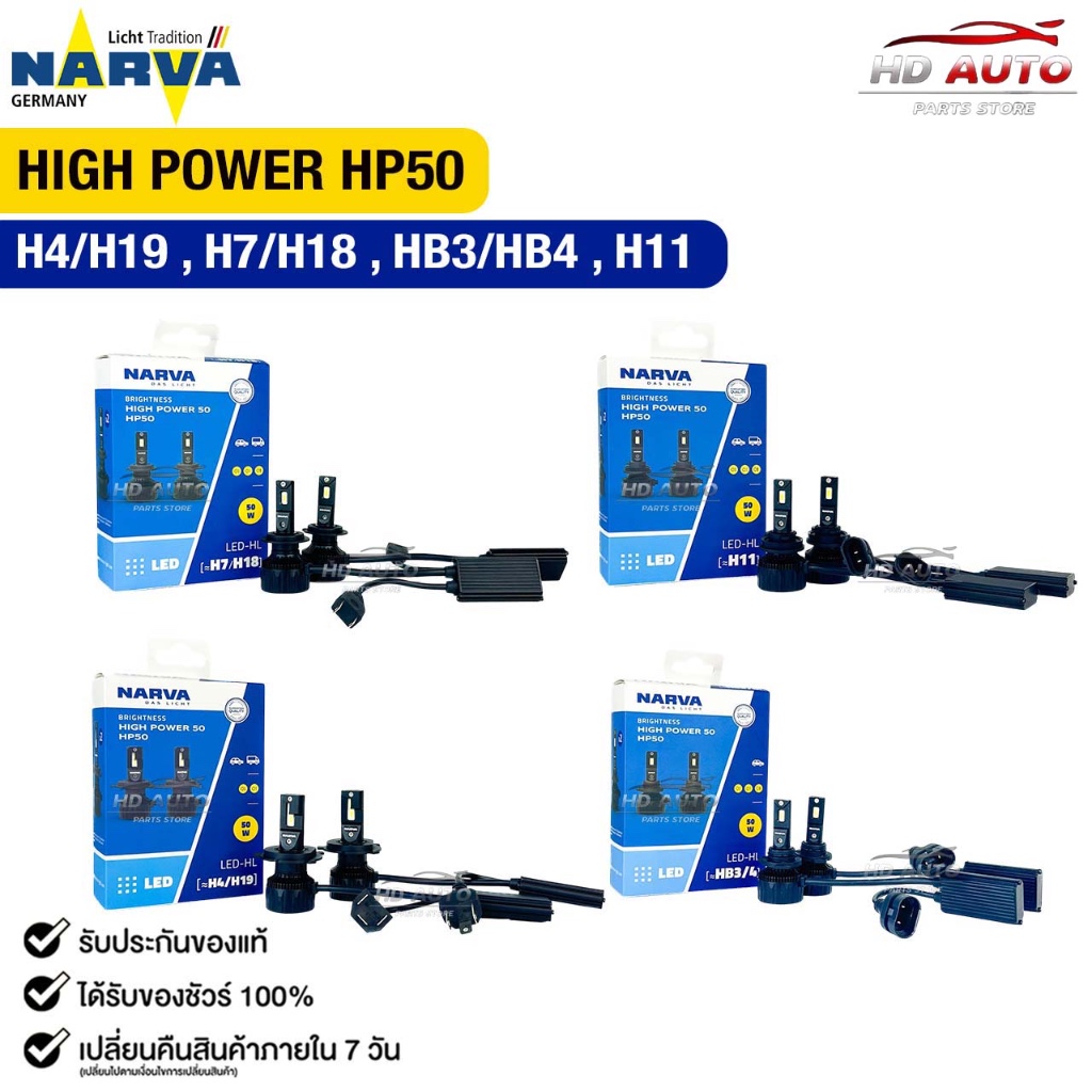 หลอดไฟหน้ารถยนต์ NARVA 6500K LED H4/H19 , H7/H18 , HB3/HB4 , H11 รุ่น NARVA HIGH POWER HP50