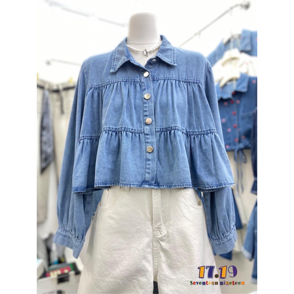 Wiwi longsleeve  คอปรกแขนยาว เสื้อยีนส์ฟอกเย็บแต่งเป็นชั้นๆ