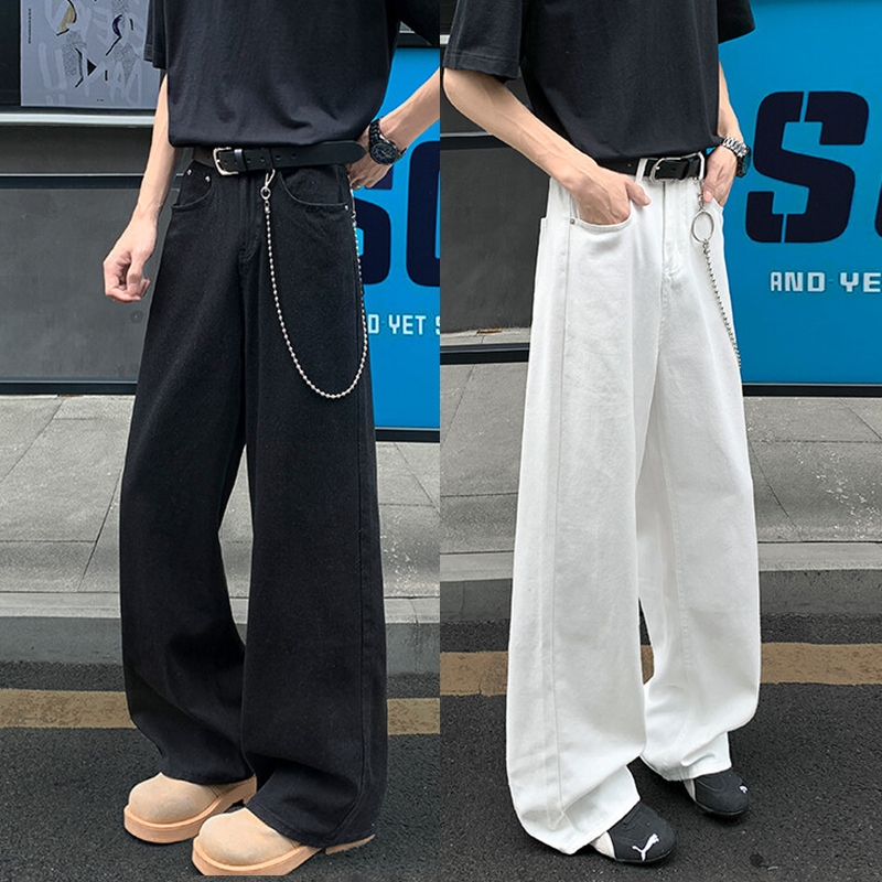 CHICGENT COD กางเกงยีนส์ผู้ชาย กางเกงยีนส์ขากระบอกตรง Baggy Jeans ยีนส์ ขาว ดำ