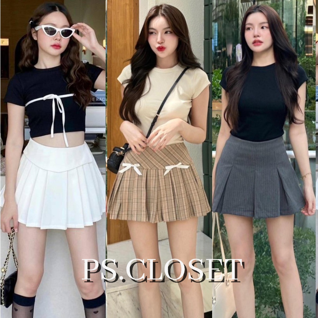 ❣️พร้อมส่ง📌 Pimala ชุดเซตลูกคุณหนู เสื้อ กระโปรงเทนนิส ซับในกางเกง ใส่เทีั่ยว ออกเดท PS.CLOSET