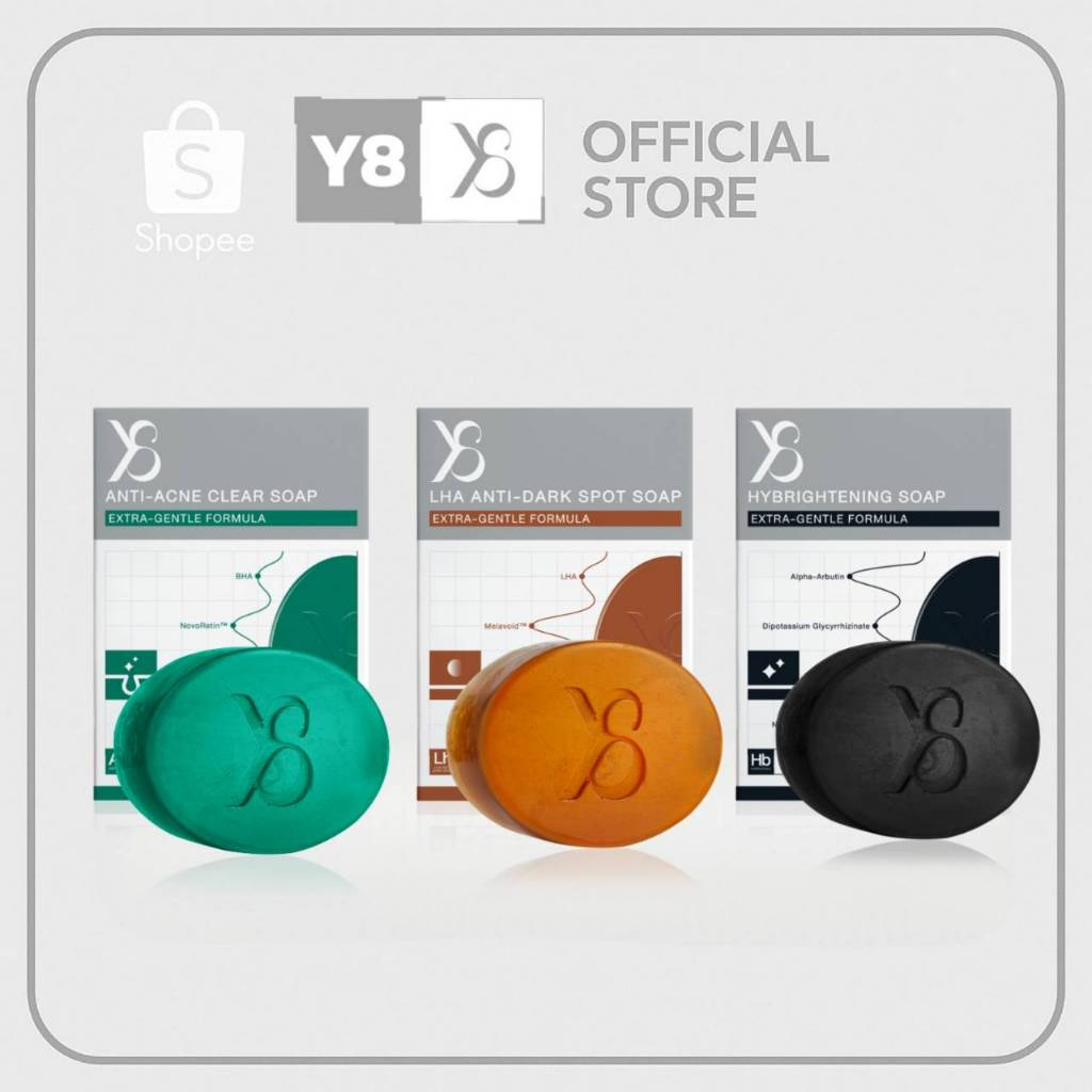 Y8 เซตสบู่ทำความสะอาดผิวหน้า 3 สูตรพิเศษ Anti-Acne / LHA Anti-Dark Spot / Hybrightening Soap