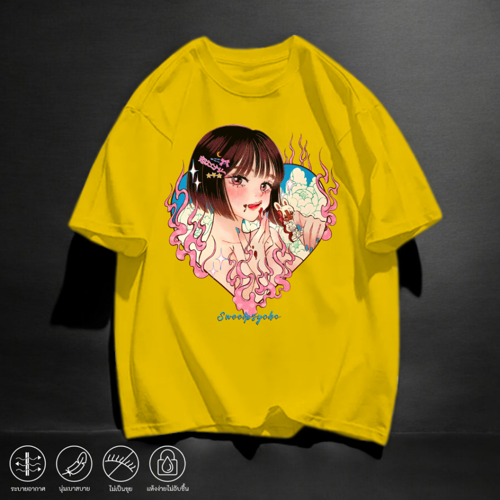 เสื้อยืด สกรีนลายการตูนเท่ๆ สีสันสดใส ผ้านุ่มนิ่มใส่สบาย เนื้อผ้าโพลีเอสเตอร์ แฟชั่นสไตล์เกาหลี ยอดฮิต Q2901