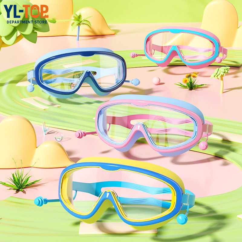 แว่นตาว่ายน้ำเด็ก (กรอบใหญ่ เลนส์ใส) - กันน้ำ/กันฝ้า ป้องกันดวงตา ความละเอียดสูง G2925