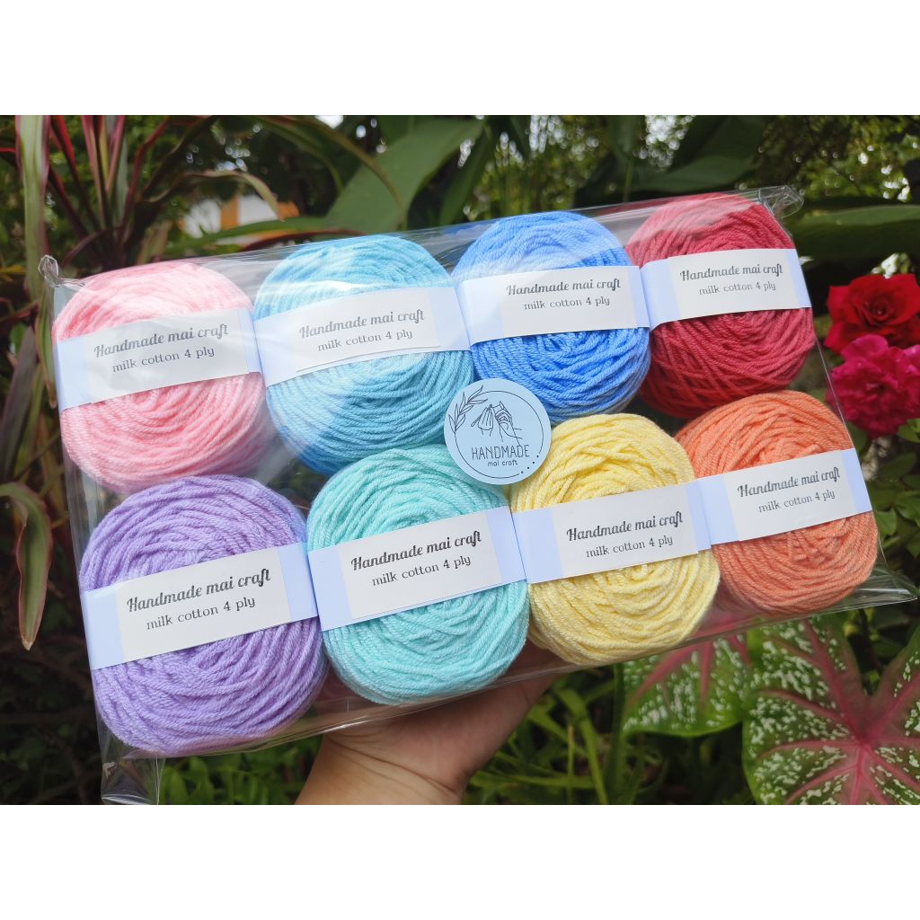 ไหมพรม cotton นม 4 ply แบบยกเซ็ตถูกกว่าแบบแยกม้วน