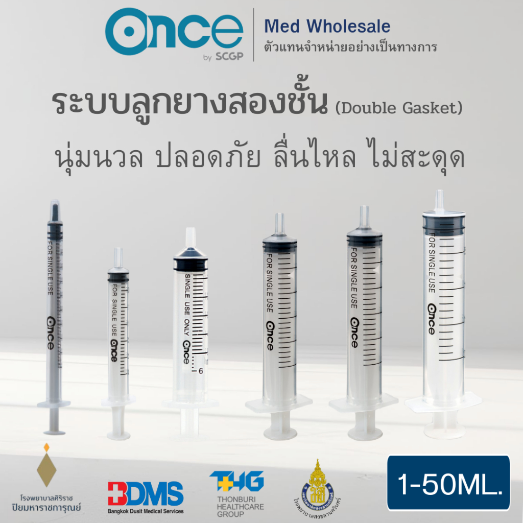 (แบบ แยกชิ้น) กระบอกฉีดยาพลาสติก Once ไซริงค์พลาสติก SYRINGE Once ขนาด 1ML,3ML,5ML ,10ML ,20ML,50ML