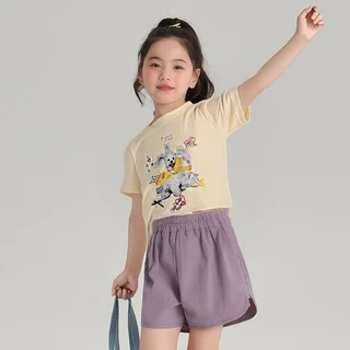 PRINCESS KESLI เสื้อยืดเด็ก แขนสั้น เสื้อยืดมินมอลเด็กผู้หญิง 2025 เสื้อยืดแขนสั้นสำหรับเด็กสบายและนุ่ม