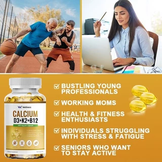 Wellness Calcium + Vitamin D3 K2 B12 Immune System Support Nerve & Muscle Function Strong Bones,Teeth,Joints