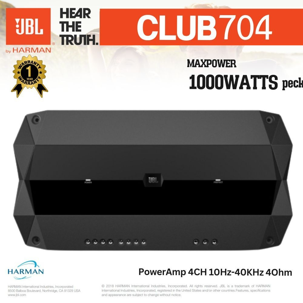 JBL CLUB-704 1000 POWER AMP 4CH จาก JBL ให้พลังเสียงใส เคลียร์ แน่นทุกย่านเสียง เหมาะทั้งระบบ SQ และ