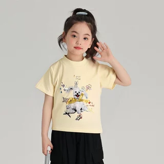 2-12 ปี เสื้อยืดเด็ก ลายน่ารัก เสื้อยืดมินมอลเด็กผู้หญิง เสื้อคอกลม ผ้าฝ้าย นุ่ม แต่งโบว์น่ารักๆ สำหรับเด็กผ