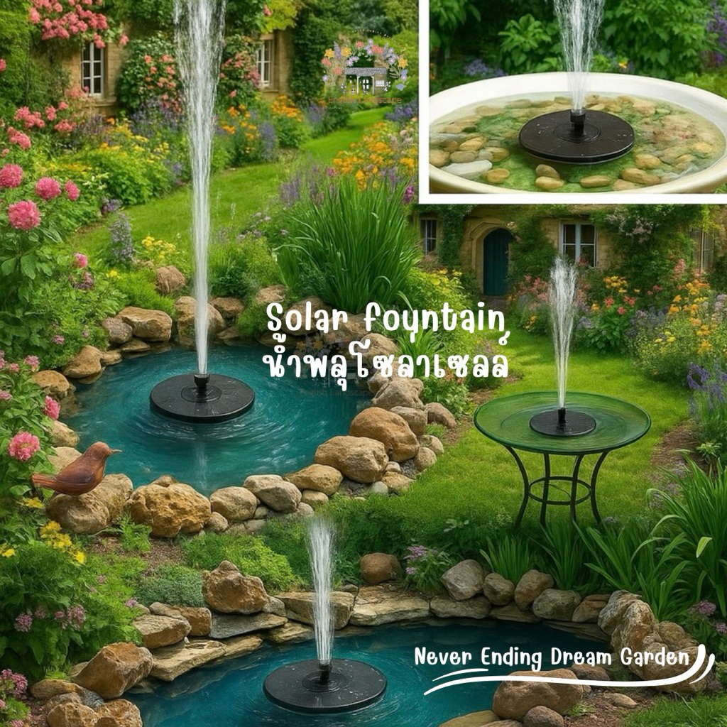 เสริมฮวงจุ้ย 🌞💦 Solar Fountain in English Cottage Garden น้ำพุพลังงานแสงอาทิตย์ในสวนสไตล์อังกฤษ