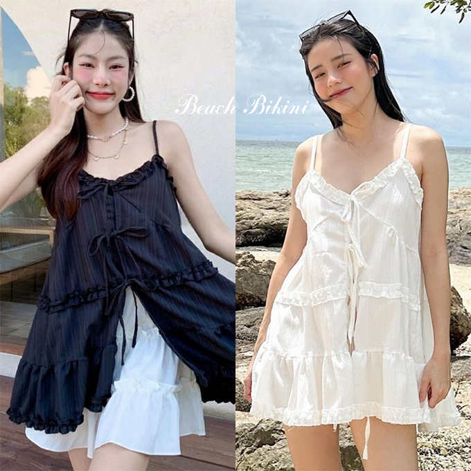 💗ส่งไวจากไทย💗เสื้อสายเดี่ยว สไตล์เกาหลี ใส่เป็นเลเยอร์ตัวนอกน่ารักสุดๆ 🎀🎀🎀 ผ้าเปลือกไม้นุ่มฟู อกถึง-38 นิ้ว