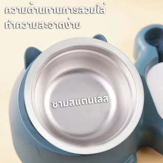 ชามสแตนเลสฟรี🔥ชามพลาสติกอาหารแมวและสุนัข 2 หลุมอัตโนมัติเพิ่มชามน้ำสำหรับสัตว์เลี้ยง วัสดุ PP คุณภาพสูง
