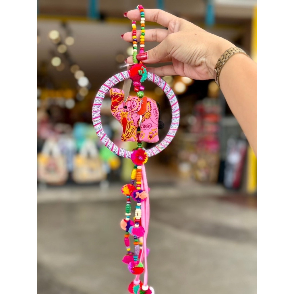 ตาข่ายดักฝันช้าง ผ้าลายดิ้นทอง/ผ้าคราม dream catcher