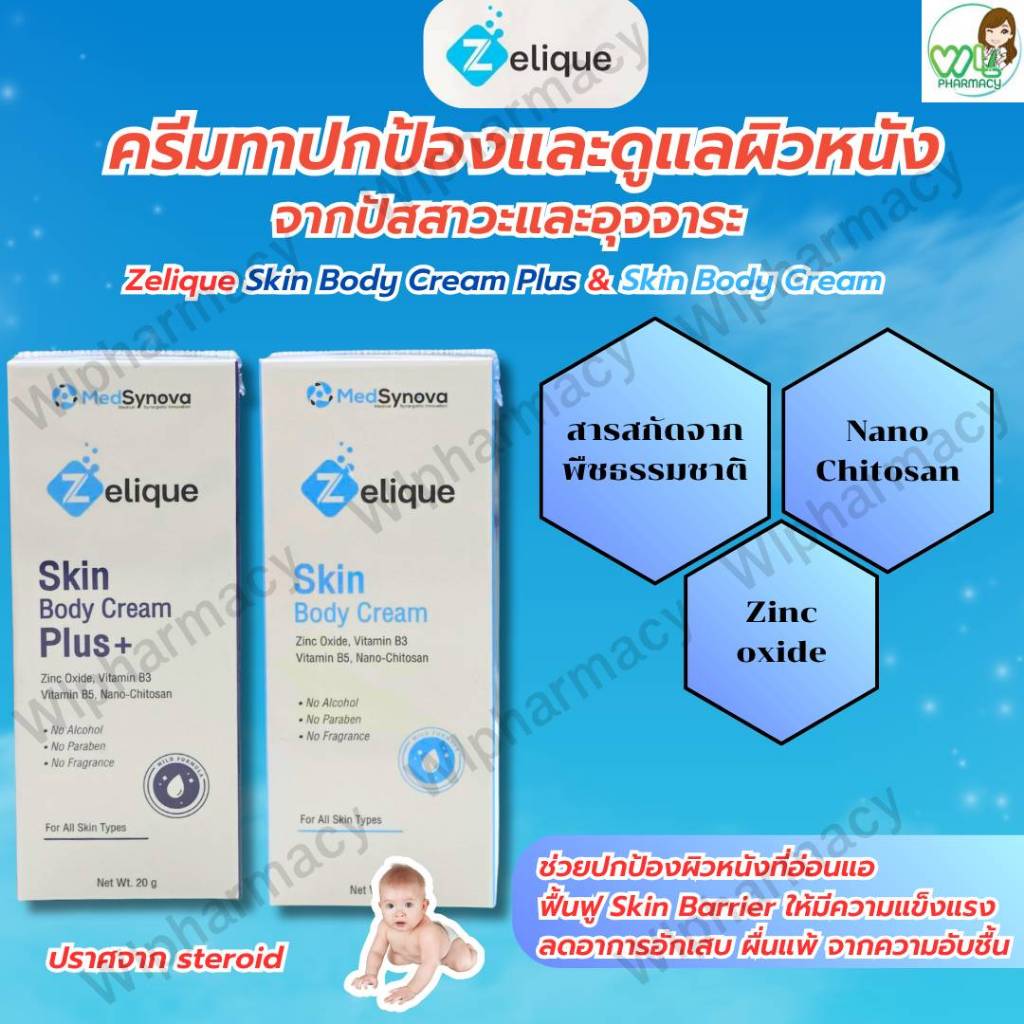 Zelique Skin Body Cream และ Body Cream Plus+ 20 ml ครีมทา ผื่นผ้าอ้อม ผื่นคัน ลมพิษ ผิวหนังอักเสบ ( 