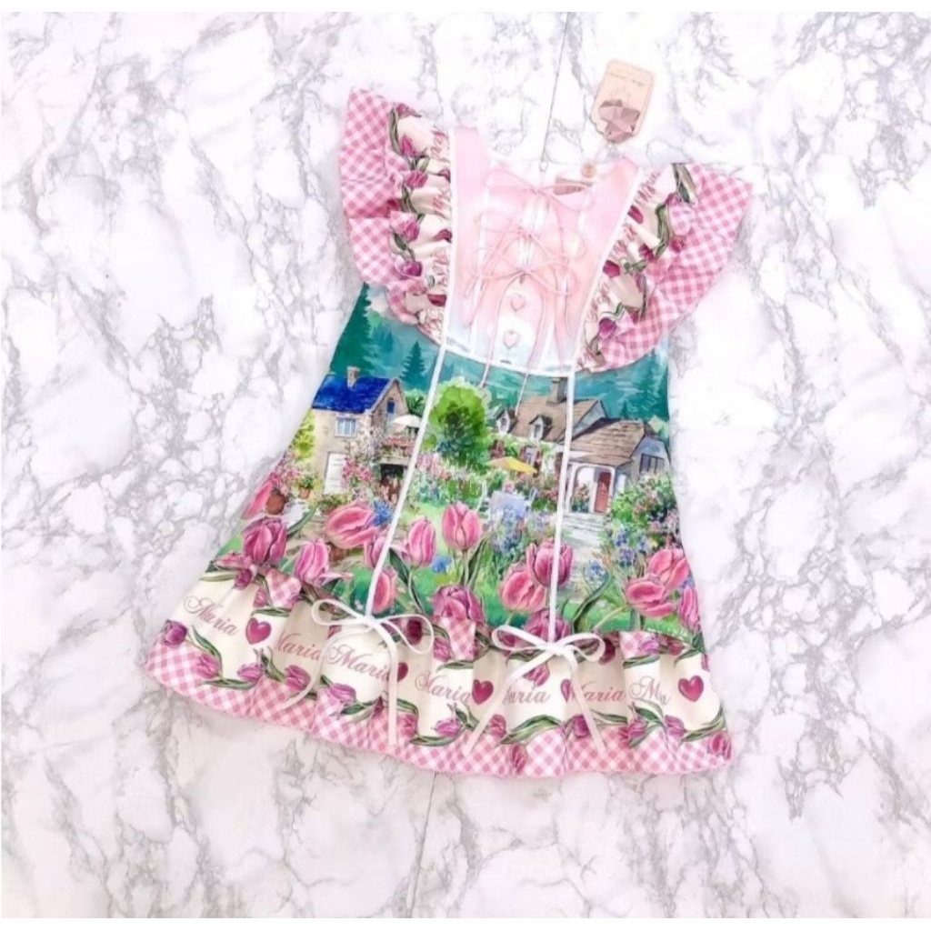 เดรสงานป้าย🌸 Maria Diamond 💎สีชมพูทิวลิป มือสอง S