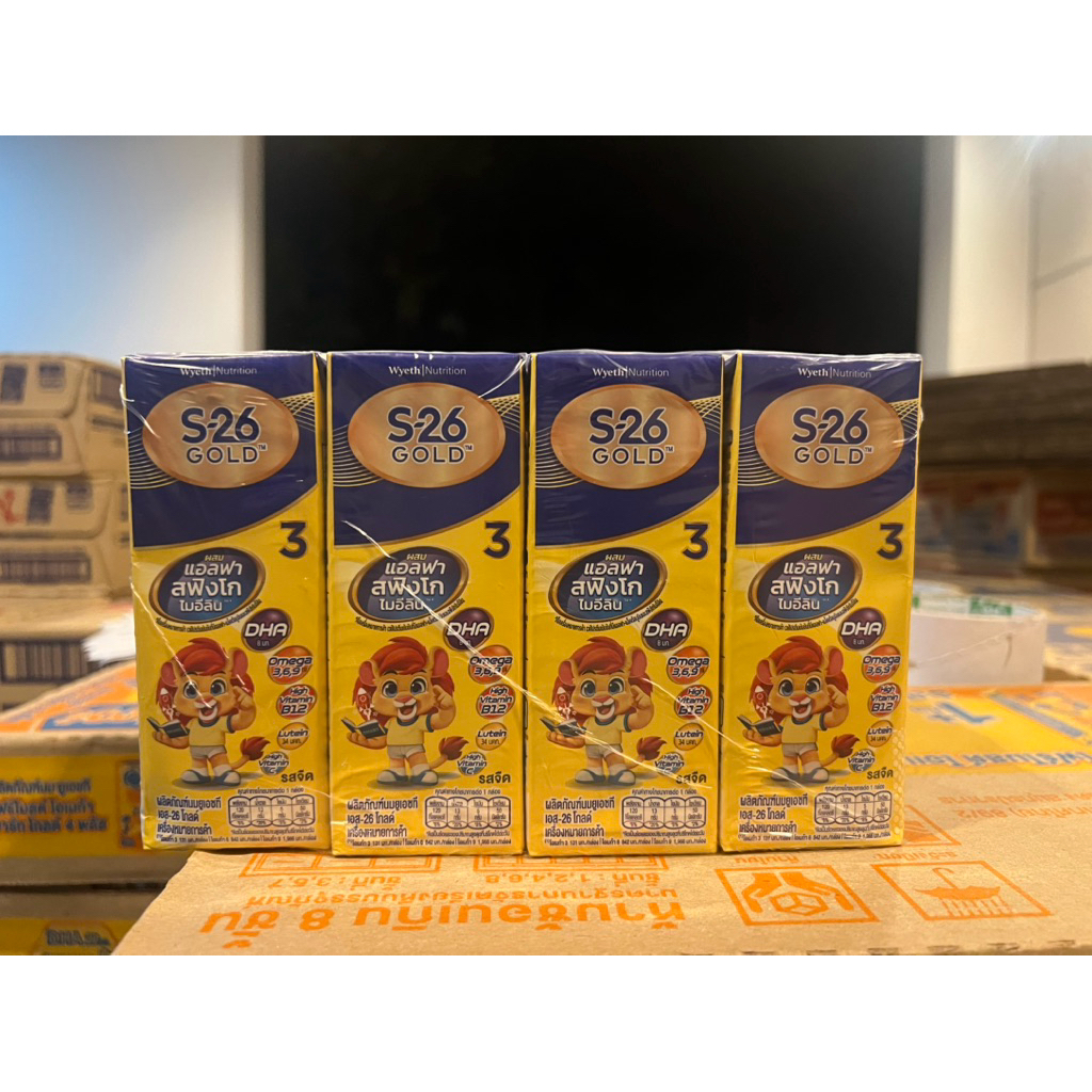 นมกล่องเอส26ยูเอชทีโกลด์สูตร3 ยกแพ็ค12กล่อง รสจืด