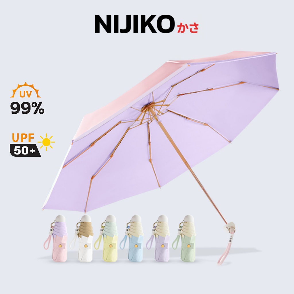NIJIKO ร่มกันแดด สีพาสเทลทูโทน ขนาดเล็ก ป้องกันรังสี 99.8% UPF 50+ สำหรับพกพา