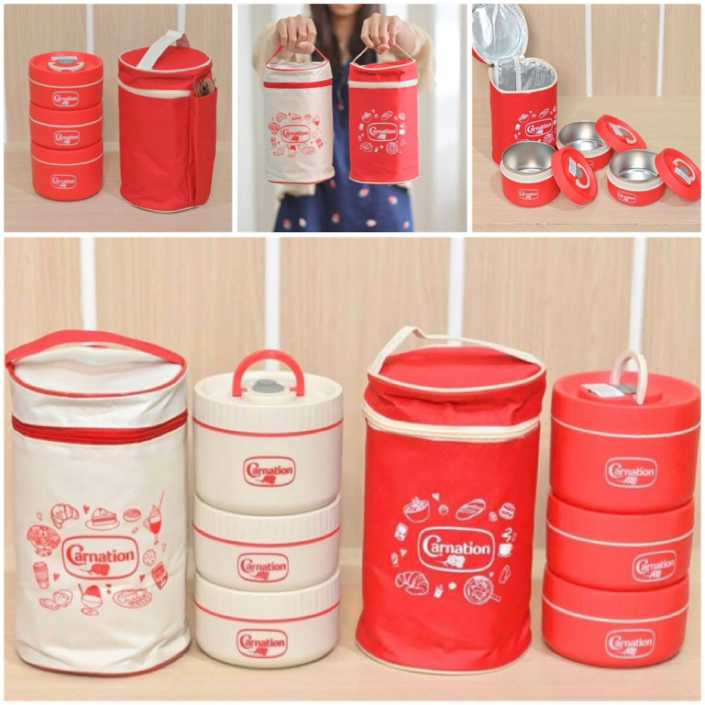 Carnation ❤️🤍 Lunch Box Bag กระเป๋าเก็บอุณหภูมิ + กล่องอาหารสแตนเลส 🍱 #ปิ่นโต