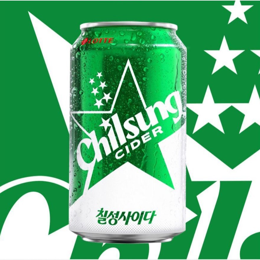 พร้อมส่ง 칠성사이다 ไซเดอร์ สไปร์เกาหลี Lotte Chilsung Cider 355 ml.