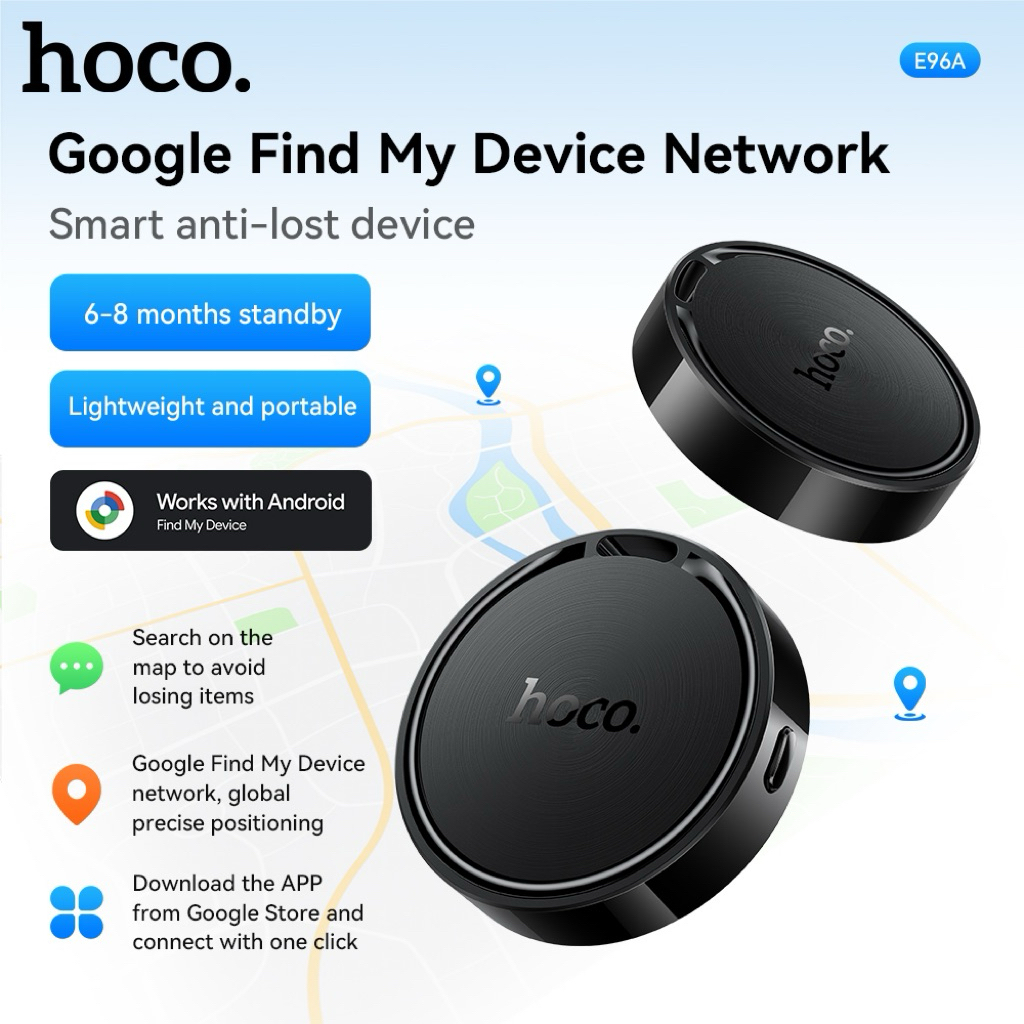 HOCO E96A Android GPS Tag อุปกรณ์ติดตามของหาย สำหรับแอนดรอยด์ รองรับ Google Find My Device E94