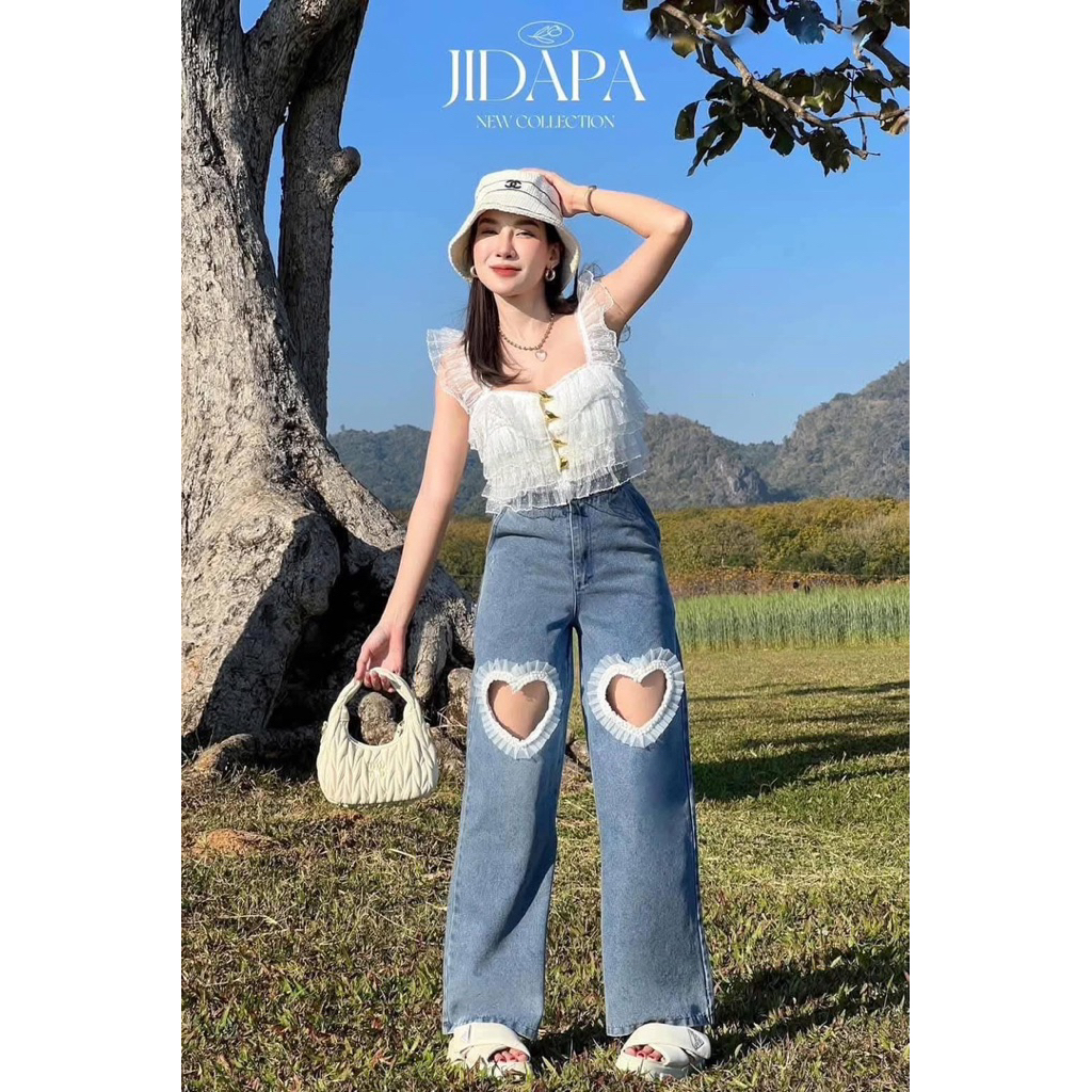 jidapa style size XL มือ1 ชุดsetกางเกงยีนส์รูปหัวใจ ใส่ครั้งเดียวค่ะ