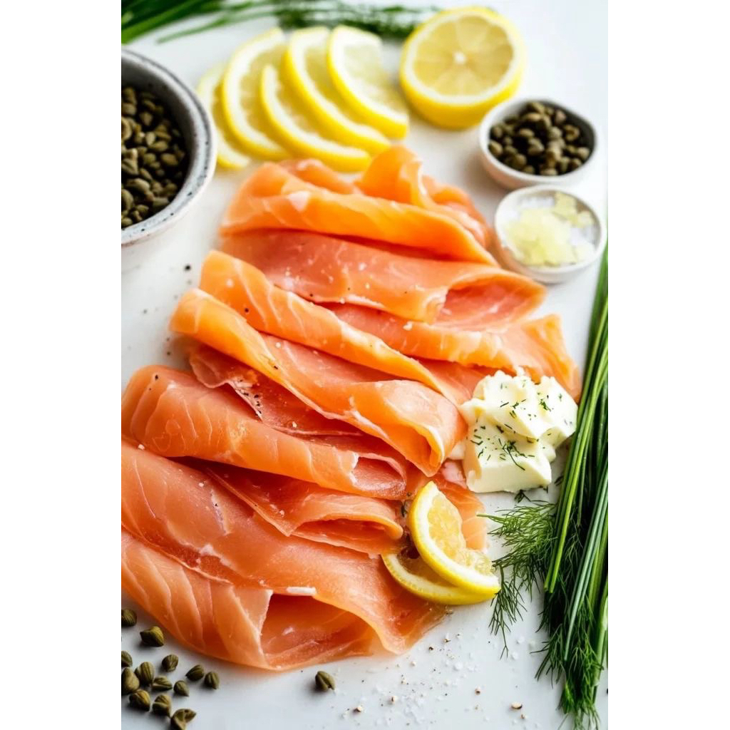 แซลม่อนรมควันพรีเมี่ยมไม่เคยผ่านการแช่แข็งนำเข้าจากนอร์เวย์ ขนาด 100กรัม Smoked Salmon PREMIUM (Cold