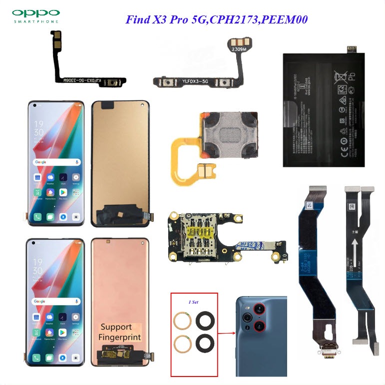 อะไหล่มือถือ Oppo Find X3 5G,PEDM00,Find X3 Pro 5G,CPH2173,PEEM00/สายแพร/กระจกเลนส์กล้อง/ลำโพงหูฟัง/แบตเตอรี่ BLP831