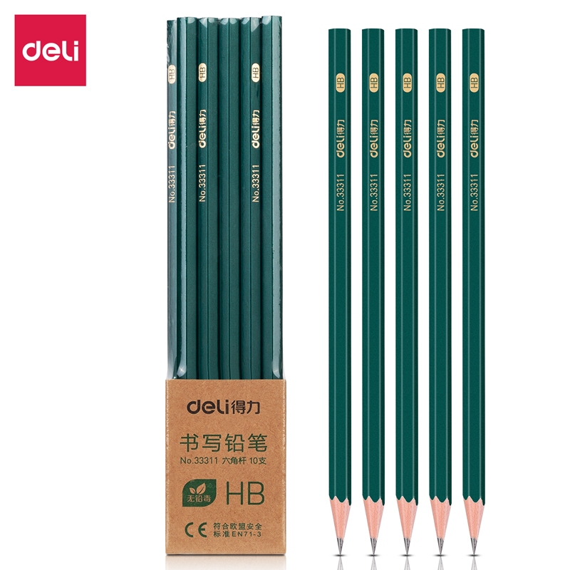 Deli ดินสอไม้ ดินสอ HB และ 2B ดินสอดำ ยกโหล ใช้ทำข้อสอบ ดินสอเขียว Pencils (แพ็ค 10 แท่ง)