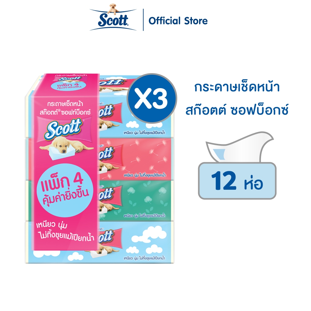 สก๊อตต์ ซอฟท์บ๊อกซ์ 110 แผ่น x 4 ห่อ x 3 แพ็ค