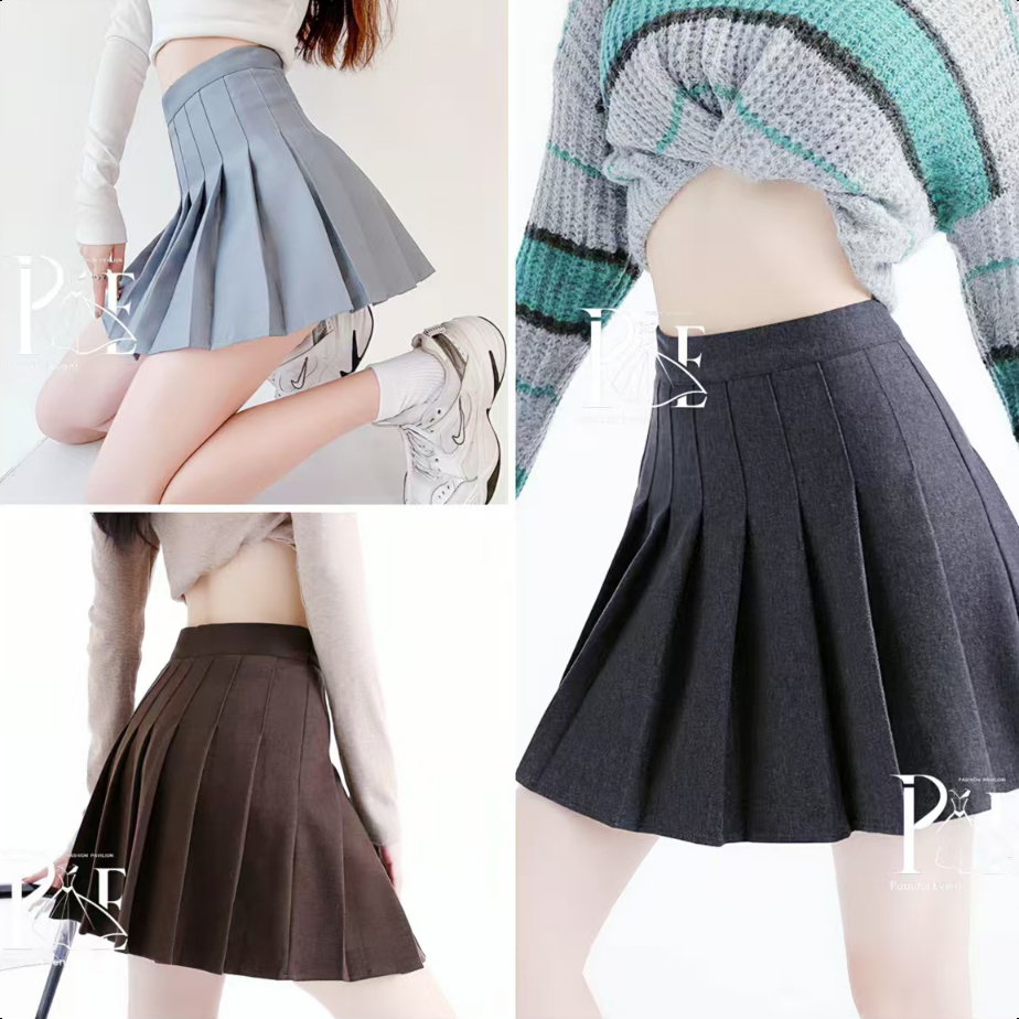 พร้อมส่ง  สไตล์เกาหลีกระโปรงเทนนิสสูงสีพื้นกระโปรงสั้น Clothing Women