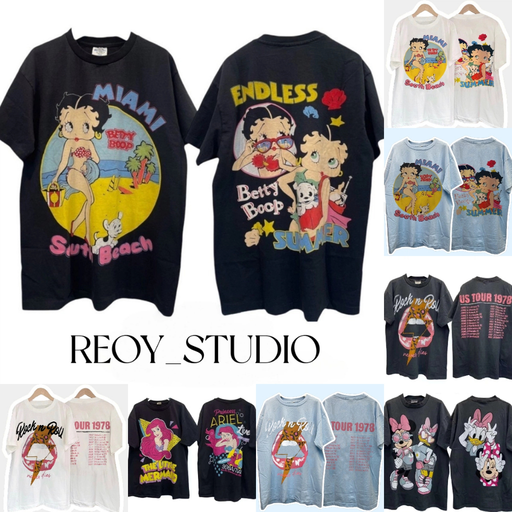 (จัดส่งตลอด 24 ชั่วโมง）REOY_STUDIO betty boop oversize cotton100% สกรีนลาย หน้าหลัง ใหม่ เสื้อยืดแขนสั้น เสื้อยืดคอกลมแ