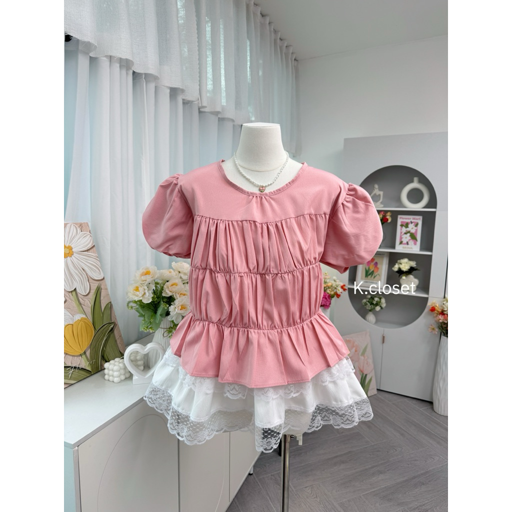 (อก32-38 )เสื้อขนมชั้นคอกลมแขนบอลลูน  ทรงสวยน่ารัก - รูปที่ 6