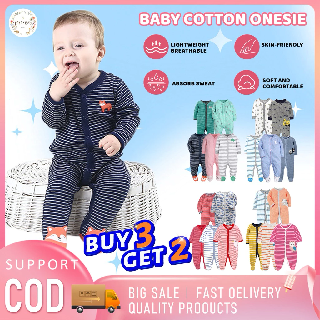 5 ชิ้น CICI baby ชุดนอนคลุมเท้า(0~เด็กน 3 เดือน~6 เดือน~9-18เดือน)คุณภาพสูง ให้ความอบอุ่น ชุดนอนเด็ก ชุดเด็ก