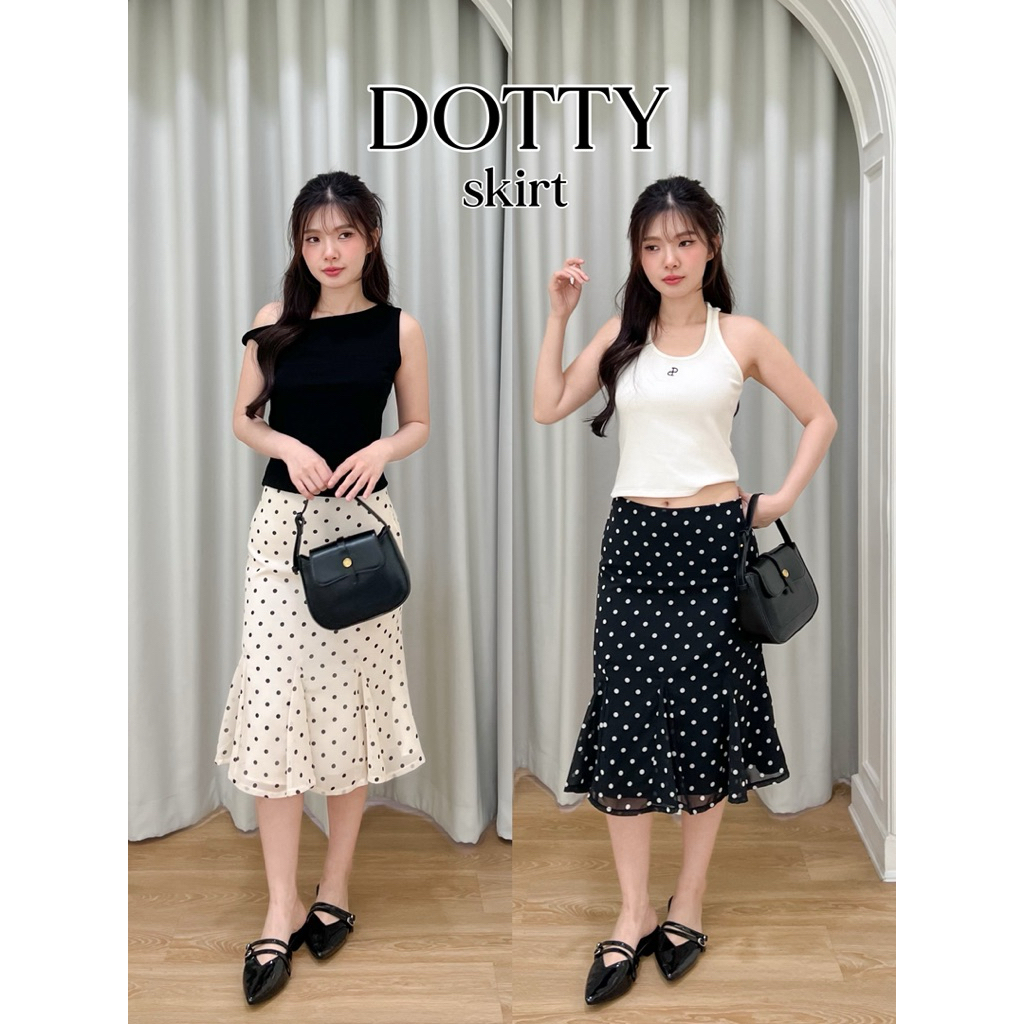 SHOP.POPO-Dotty midi skirt กระโปรงลายจุดยาวทรงหางปลา