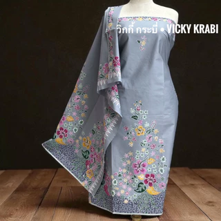 ผ้าปาเต๊ะ ลายดอกชบา พรีเมียม Cotton 100% ผ้านุ่ง ผ้าซิ่น ใส่ทำบุญ/ตัดชุด/เที่ยว
