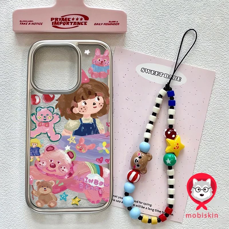 เคสไอโฟน 16 สำหรับ iPhone 13 15 11 12 14 Pro Max XR X XS MAX 15 7 16 8 Plus กราฟฟิตี้สุดสร้างสรรคสาวน้อยน่ารักหม