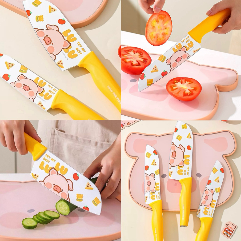 พร้อมส่ง🍑 มีดน่ารัก Try My Best หมูลูลู่ LuLu The Piggy มีดทำครัว มีดหั่นเนื้อ มีดหั่นผัก มีดหั่นผลไม้ knife 60066